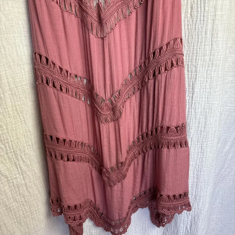 Vivid Pink Crochet Open Weave Longline Vest Women's 2X
